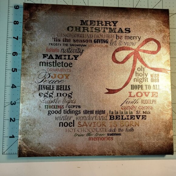 Sally Barlow Christmas Word Art Wreath Canvas Print 9x9 Inch Festive Phrases - Picture 3 of 7